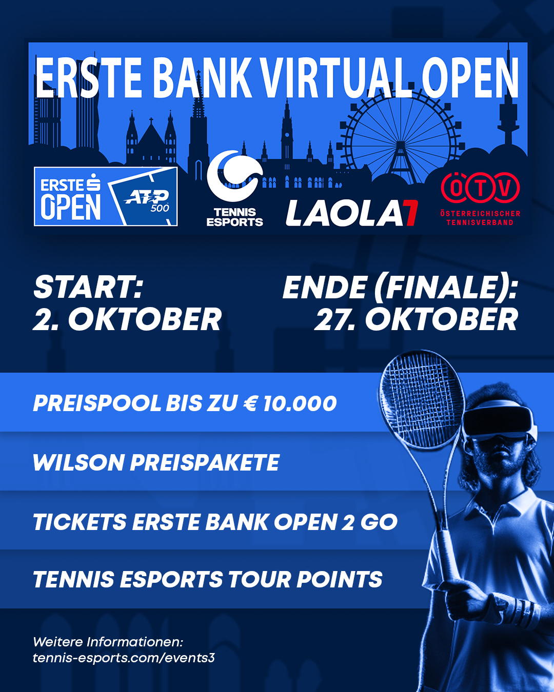 LAOLA1 präsentiert mit emotion, Tennis Esports und dem ÖTV erstes VR-Tennisturnier in Europa Partner-News